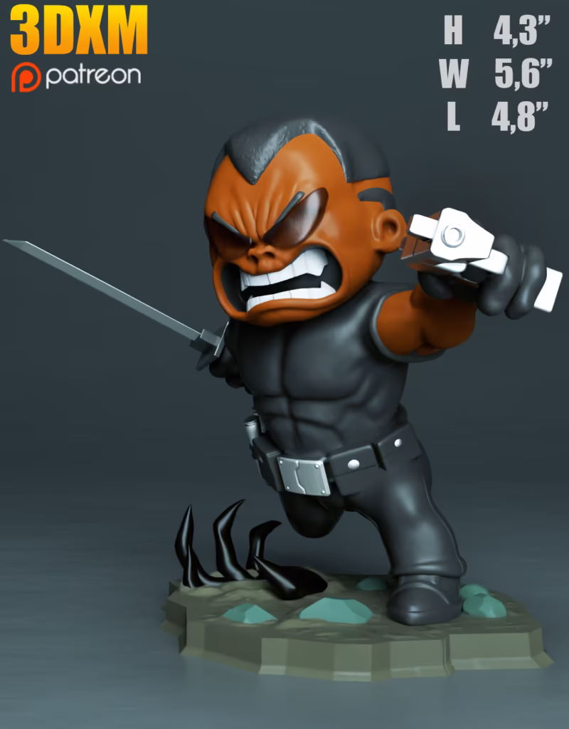 Blade Chibi 3D Model - Chibi Marvel Comics STL File
