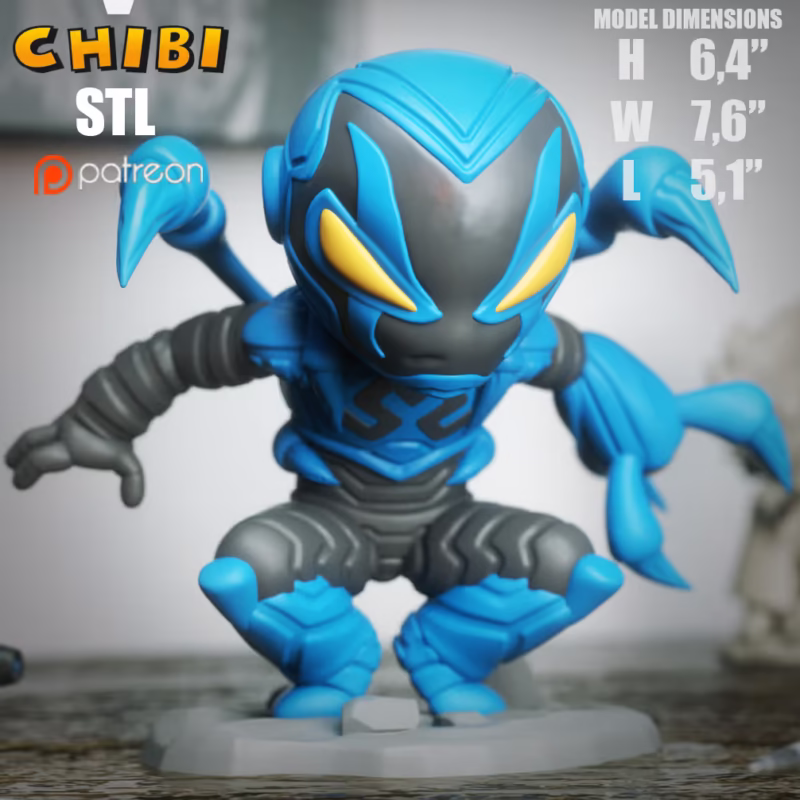 Blue Beetle Chibi 3D Model - Chibi DC STL File