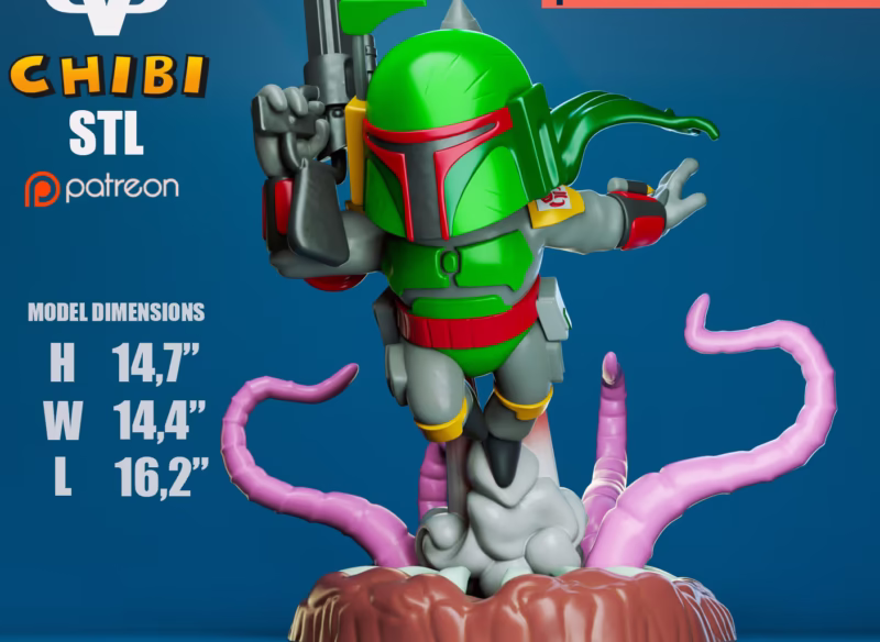 Boba Fett Chibi 3D Model - Chibi Star Wars STL Files