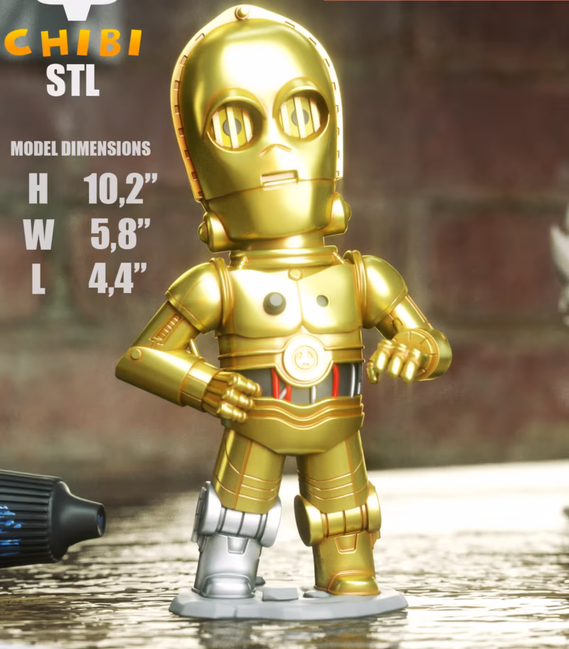 C-3PO Chibi 3D Model - Chibi Star Wars STL Files