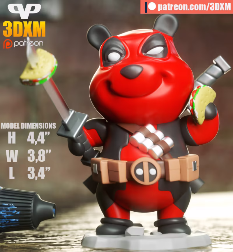 DeadPooh Chibi 3D Model - Chibi Panda DeadPool STL File